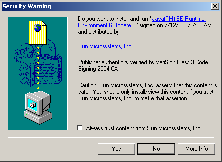 example of Java install dialog