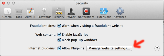 Screenshot of Safari Java Security Preferences
